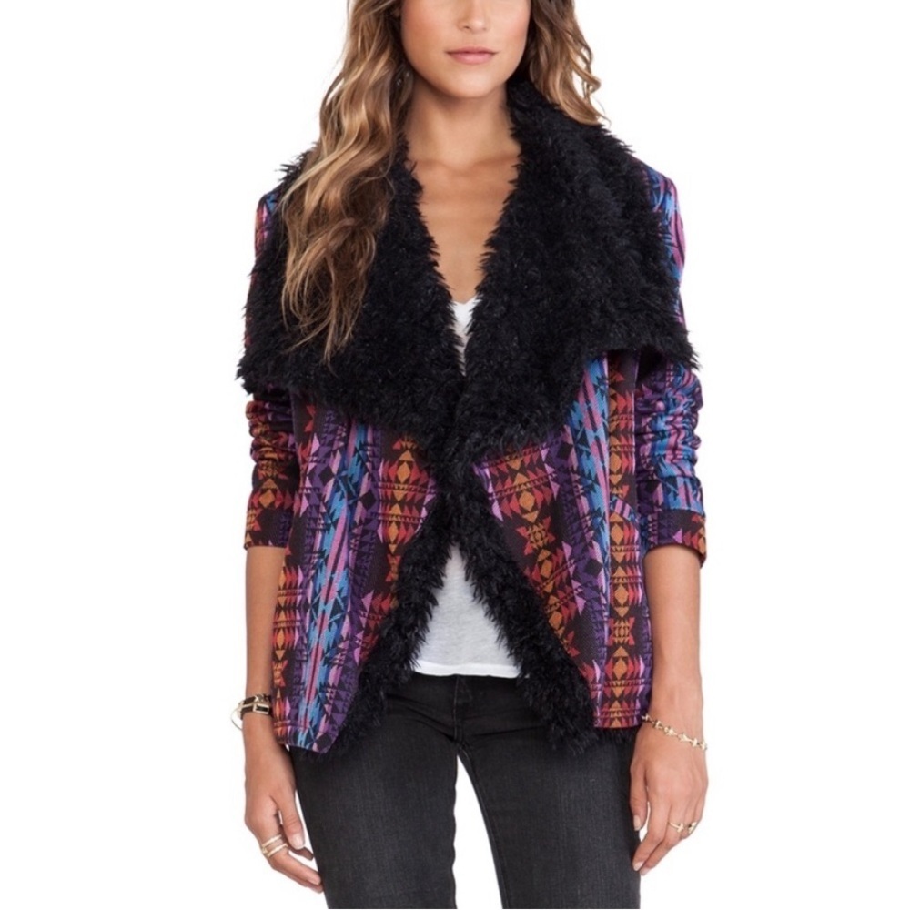 MINKPINK Fuzzy Retro Y2K Lined Aztec Cozy Jacket